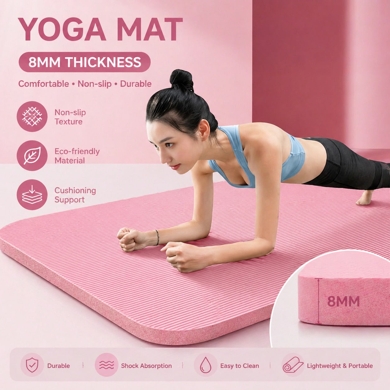 Розовый нескользящий коврик дл – обзор и цена Pilates Yoga Mat Workout